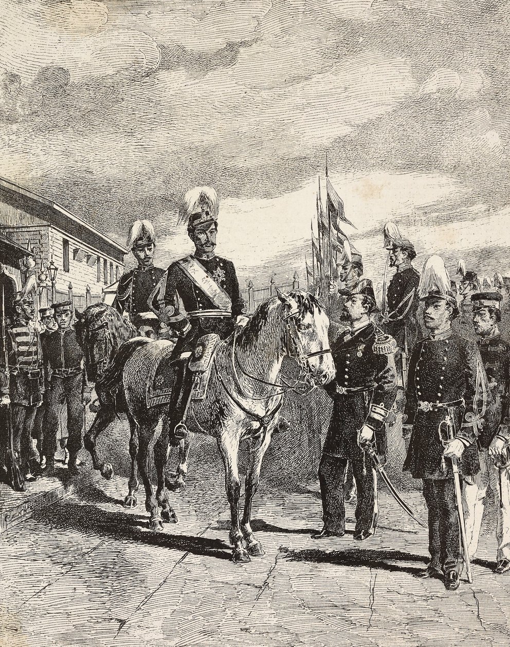 Japán hadsereg: gyalogos katonák, vezérkari főnökök, vezérőrnagy, lovasság, admirális, gyalogsági kapitány, lövész, Japán, metszet Quinto Cenni rajzából, L