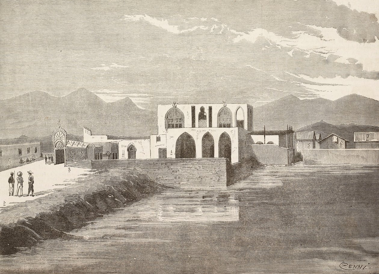 Az olasz alelnöki palota, Massawa, Eritrea, metszet Quinto Cenni rajzából és Pieragostini vázlatából, L