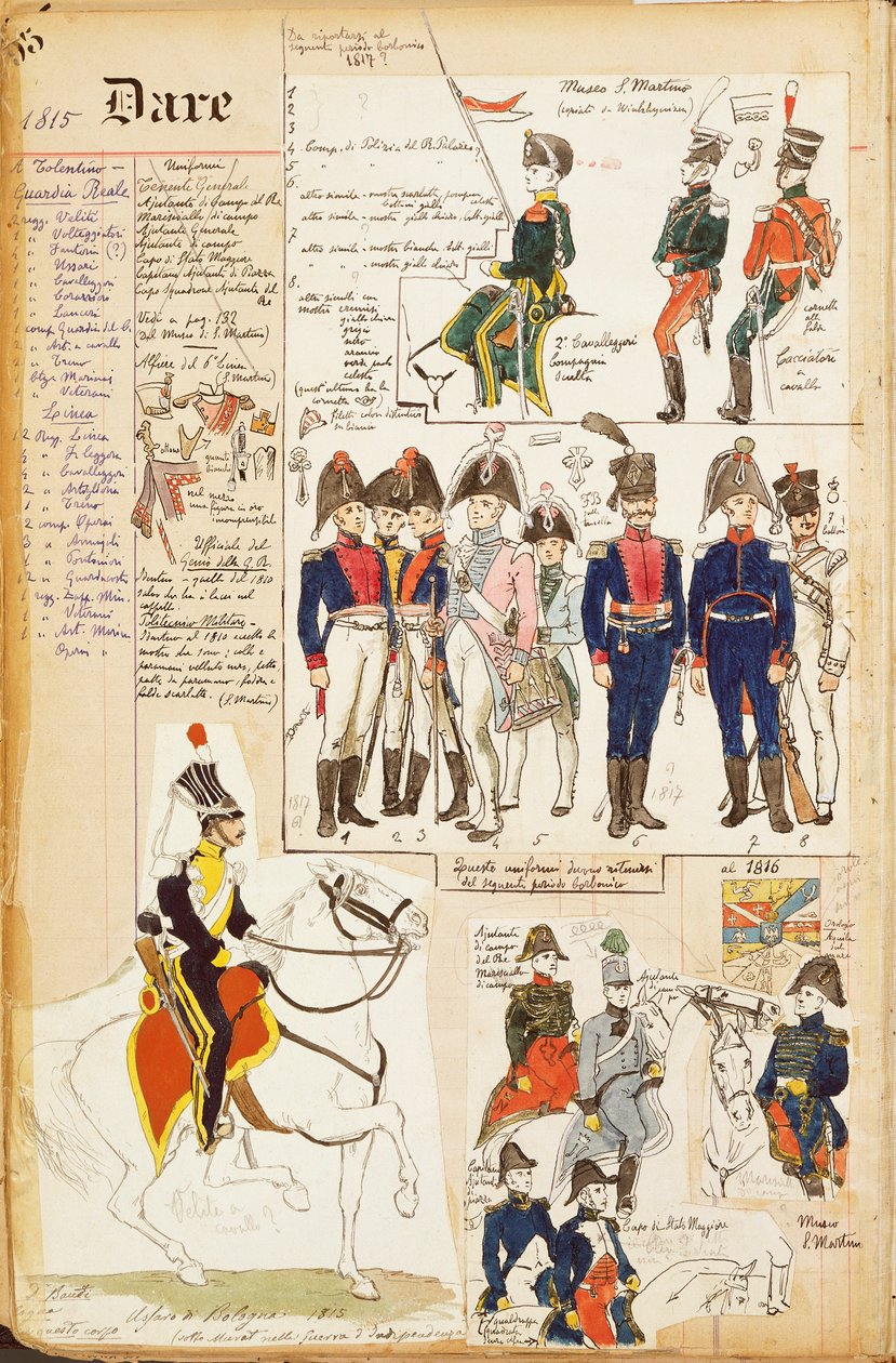Különféle egyenruhák, Quinto Cenni, színes tábla, 1815 körül alkotó: Quinto Cenni