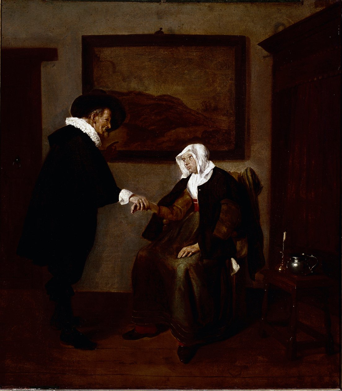 Orvoslátogatás (olaj, vászon, 1655 körül) alkotó: Quiringh Gerritsz. van Brekelenkam