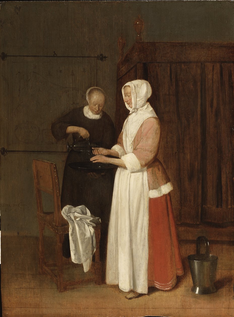 Egy kezet mosó nő, 1662 (olaj a tölgyre) alkotó: Quiringh Van Brekelenkam