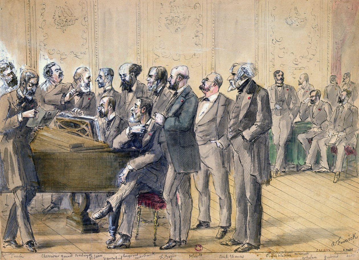 A Párizsi Konzervatórium zsűrije, c. 1871 (toll, tinta és mosás papíron) alkotó: R. Fenwick