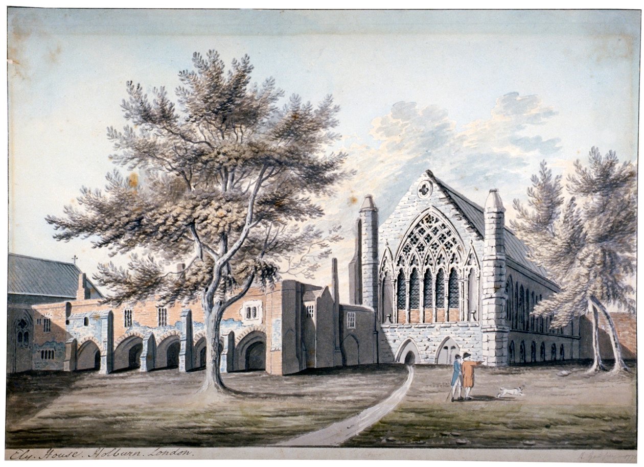Kilátás az Ely-házra az Ely Place-ben, Holborn, London, 1775 alkotó: RB Godfrey