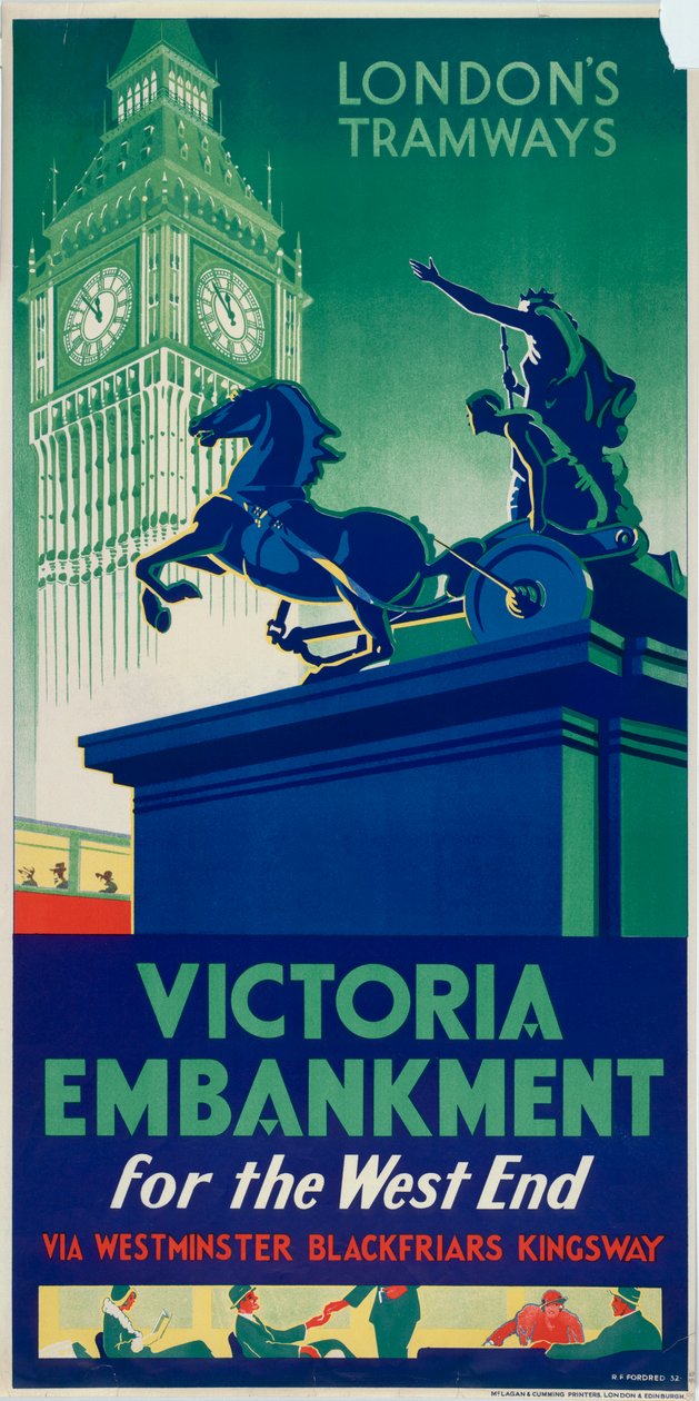„Victoria Embankment”, London Megyei Tanács LCC Tramways plakátja, 1932 alkotó: RF Fordred
