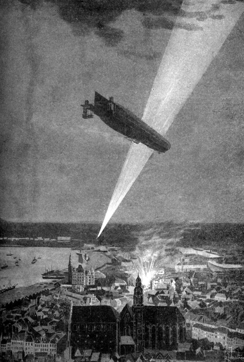 Antwerpen zeppelin bombázása, első világháború, 1914. augusztus 24. alkotó: R.G. Mathews