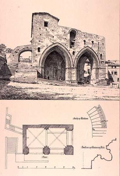 Fonte Branda, Siena, Olaszország, „Példák Franciaország és Olaszország városi, kereskedelmi és utcai építészetére a 12. századtól a 15. századig”, publ. írta W.Mackenzie alkotó: R. (after) Anderson