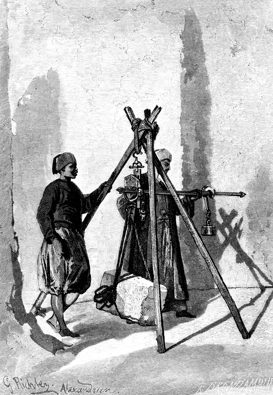 A kőtömbök mérlegelése, Egyiptom, 1880 alkotó: R. Brandamour