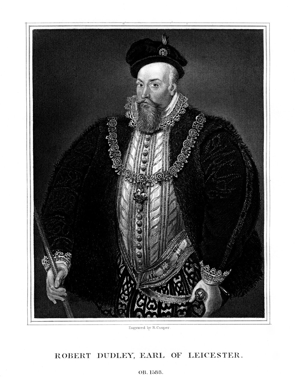 Robert Dudley, Leicester 1. grófja, I. Erzsébet angol királynő kedvence, 1823. alkotó: R. Cooper