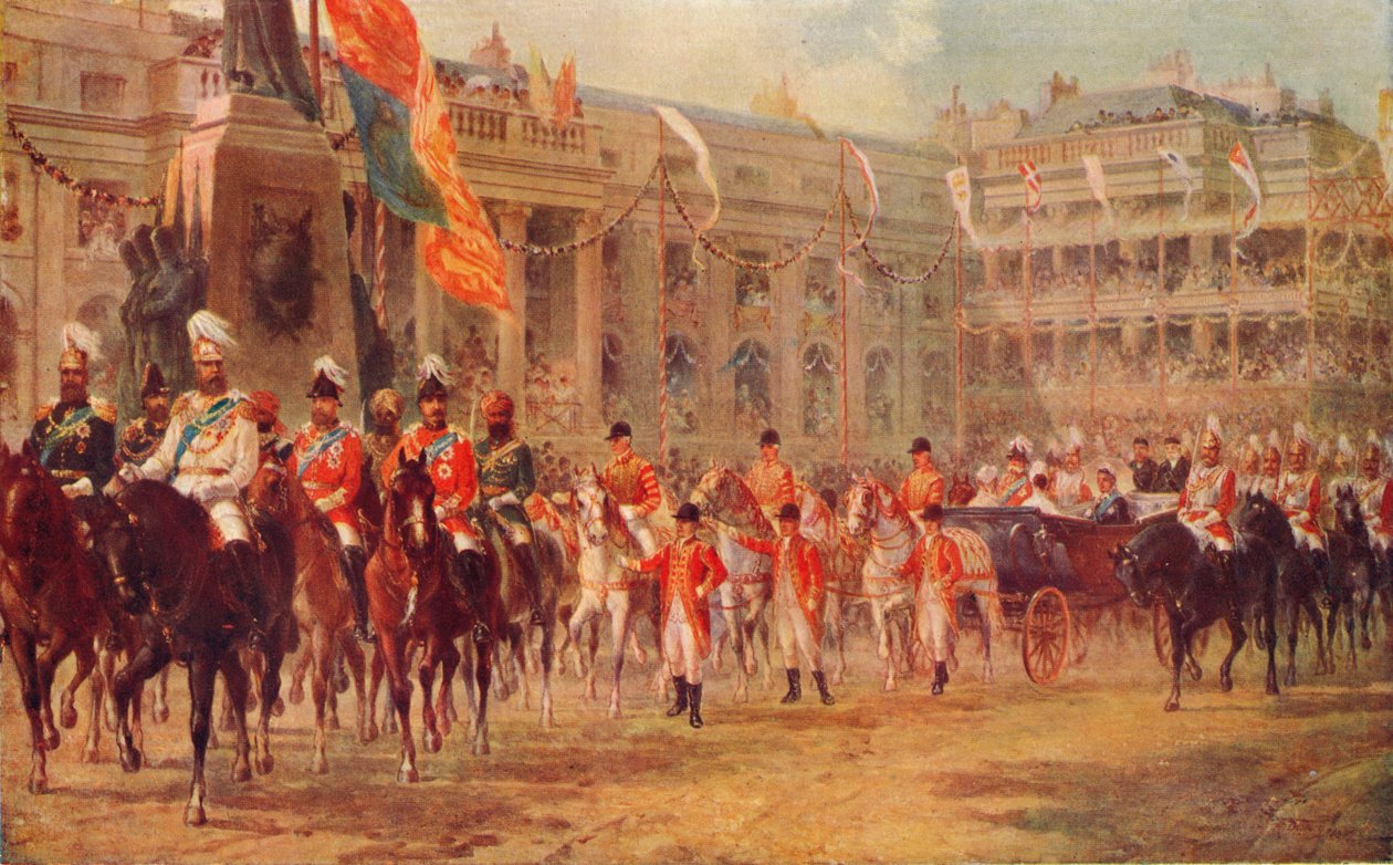 "A királynő jubileumi körmenete a Westminster Abbey felé vezető úton, 1887. június 21.", 1906. alkotó: R Dudley