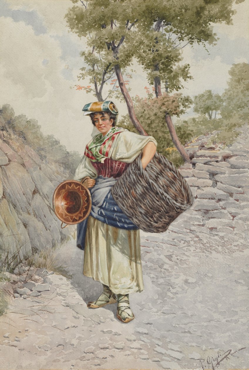 Parasztlány köves úton, 1800-as évek. alkotó: R. Gigli