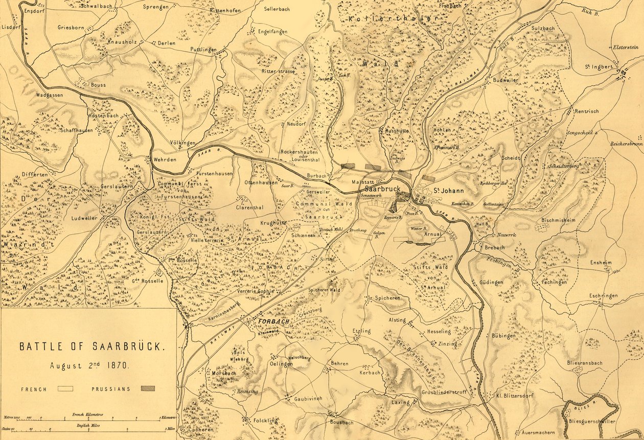 A saarbrückeni csata térképe, 1870. augusztus 2., 1872. c. alkotó: R. Walker