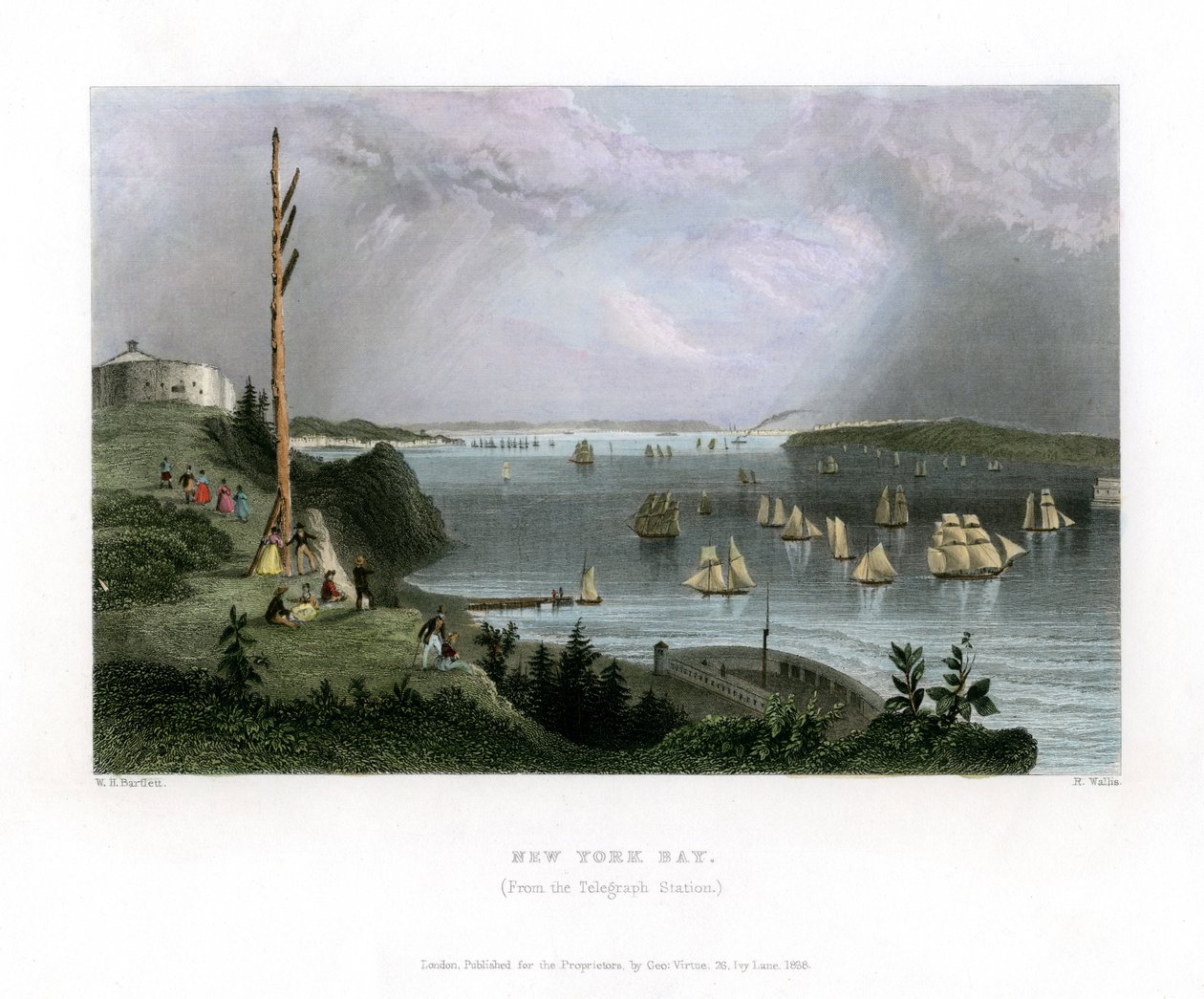 A New York-öböl a távirati állomásról nézve, USA, 1838. alkotó: R. Wallis