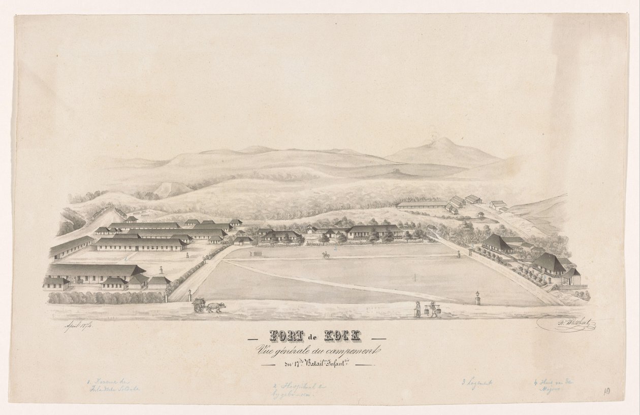 Kilátás a Fort de Kockra Fort de Kock / Vue générale du campemente / du 17de Batail.on Infant.rie (cím a tárgyon) alkotó: R. Walthert (signed by artist)