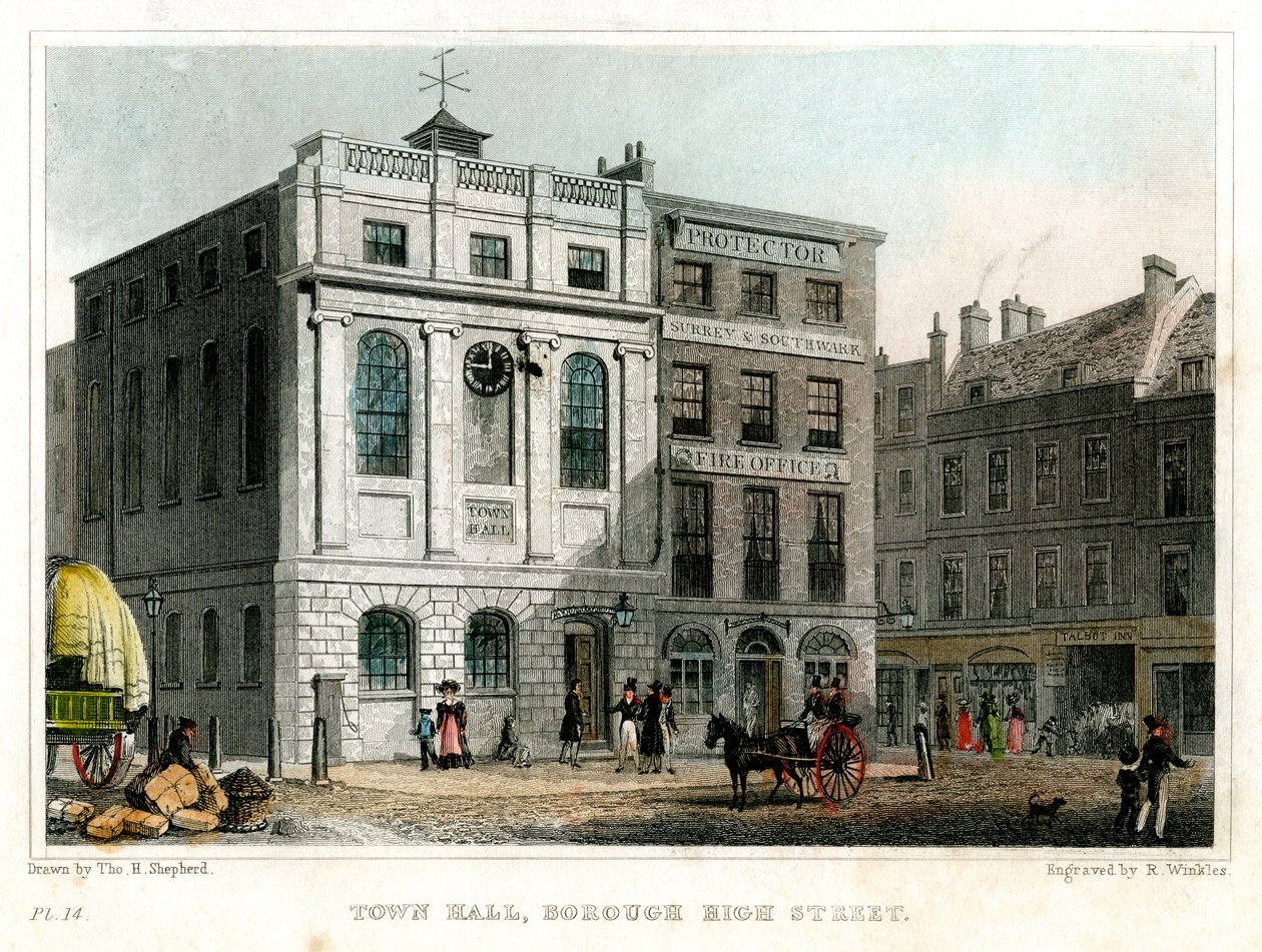 Town Hall, Borough High Street, Southwark, London, 1830. alkotó: R. Winkles