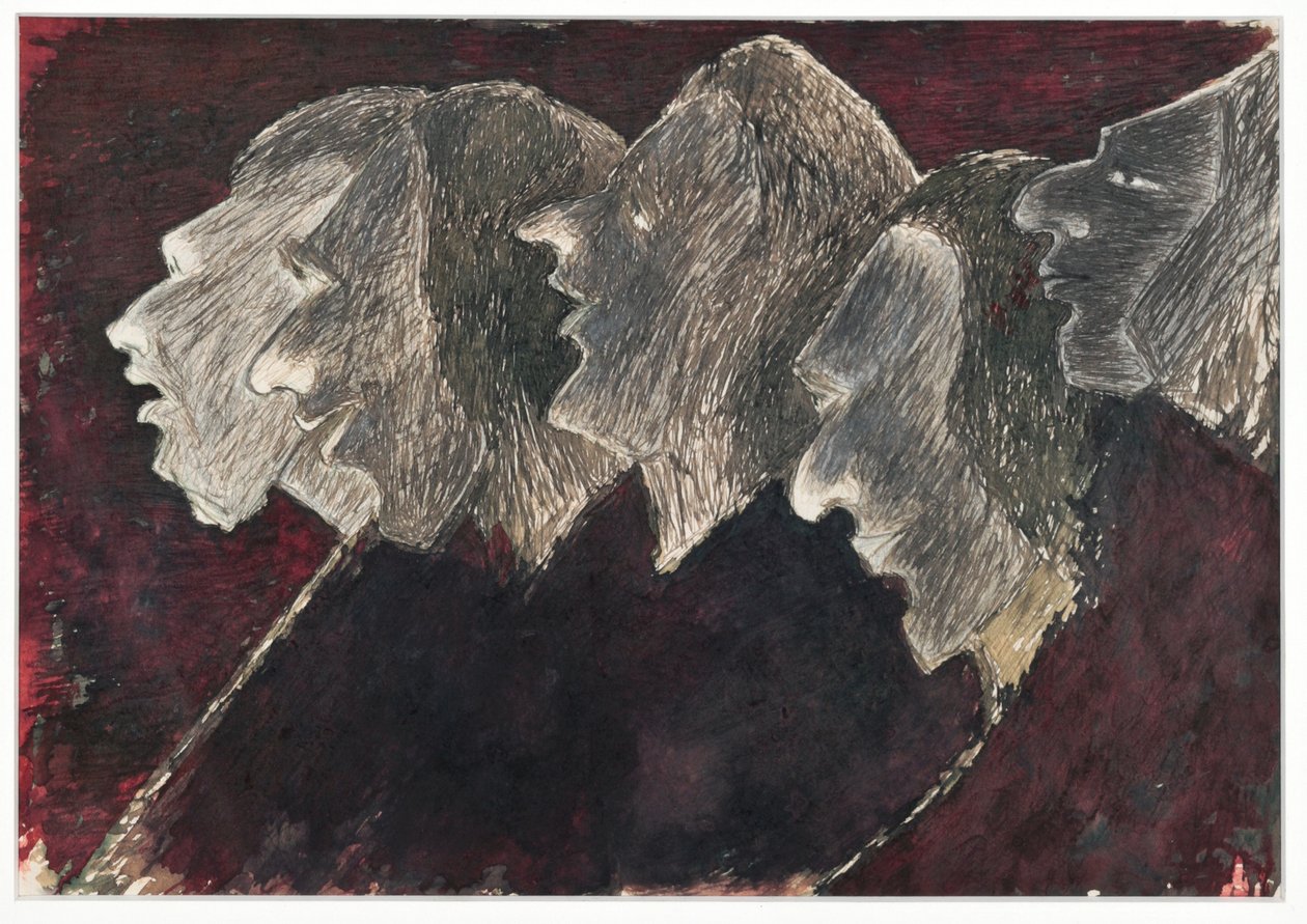 Öt profil átfedésben (tinta a papíron) alkotó: Rabindranath Tagore