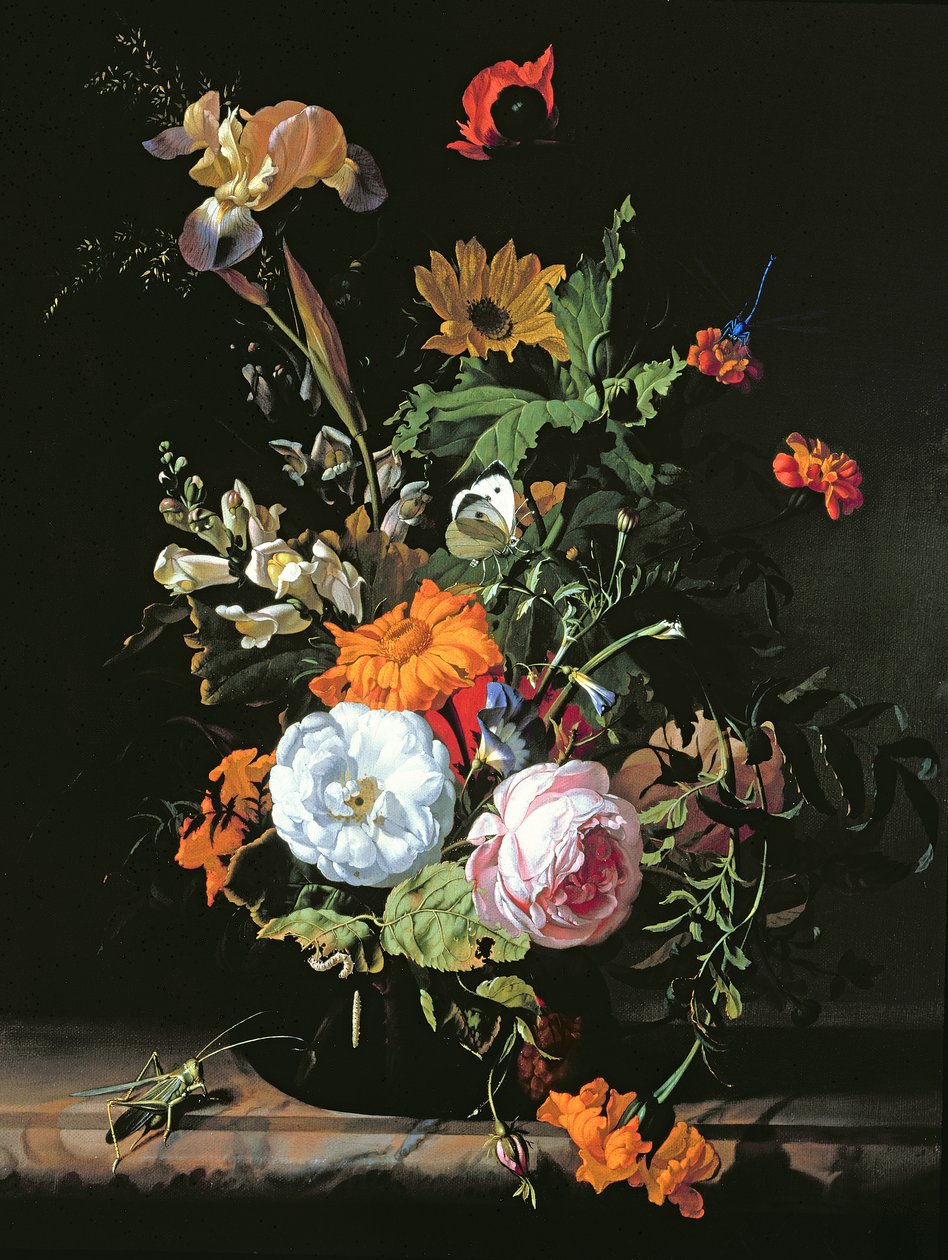 Nyári virágcsendélet (olaj, vászon a panelen) alkotó: Rachel Ruysch