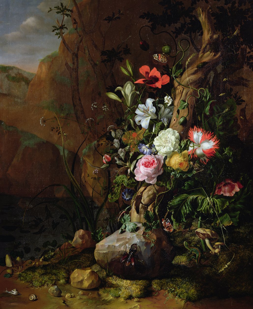 Virágokkal, pillangókkal és állatokkal körülvett fatörzs, 1685 alkotó: Rachel Ruysch