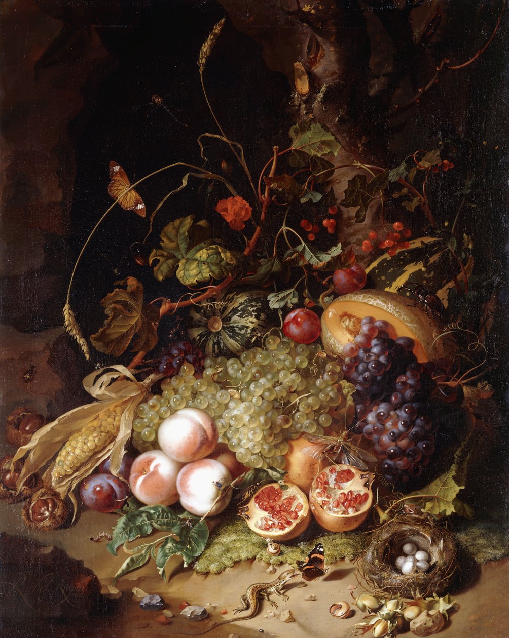 Csendélet gyümölccsel és rovarokkal, alkotó: Rachel Ruysch