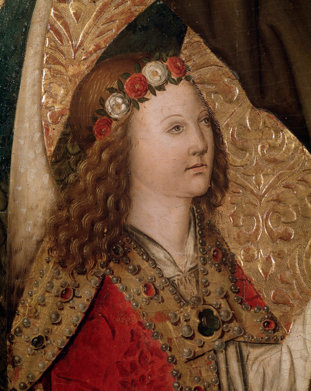 Angyal, Sienai Szent Bernardin oltárkép részlete (olaj, tábla alkotó: Rafael & Figuera Joan (active c.1454-1477) Tomas