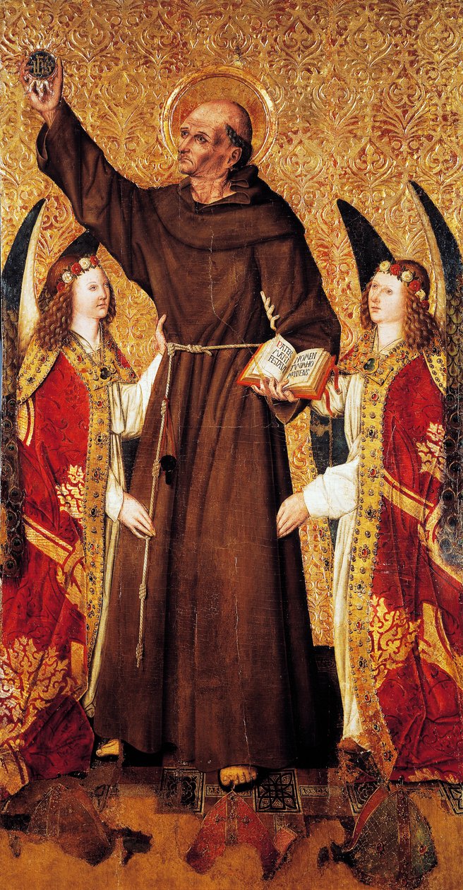 Szent Bernát és angyalok, Szent Bernát-oltár központi panelje Rafael Tomas (aktív 1455-1479), predella Joan Figuera (aktív 1454-től - meghalt 1477 vagy 1479), tempera a panelen, 398, 9x253 cm alkotó: Rafael & Figuera Joan (active c.1454 1477) Tomas