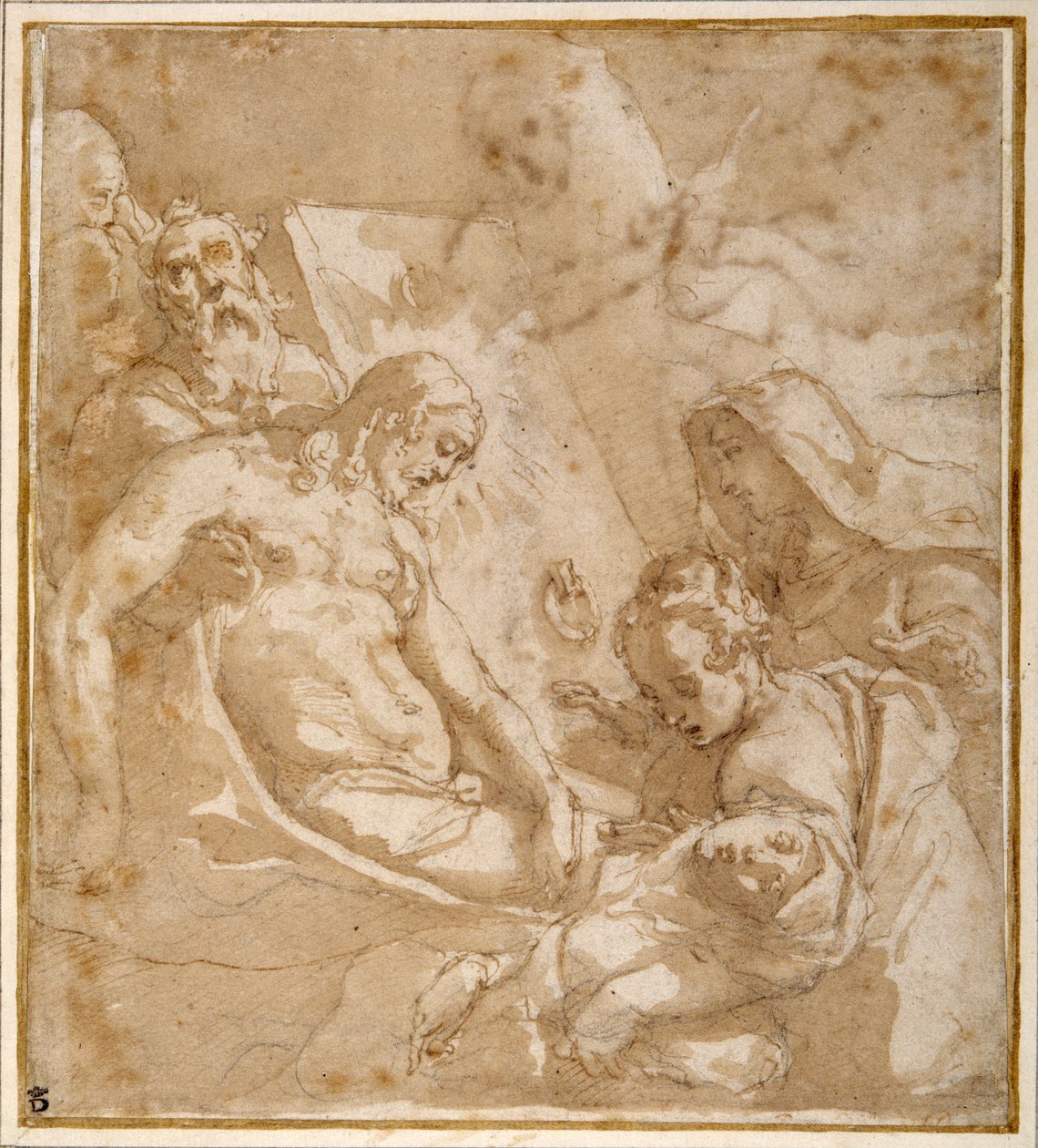 The Tombment (toll és tinta mosóval és gouache-val, krétával, papíron) alkotó: Raffaellino da Reggio (c.1550 78)
