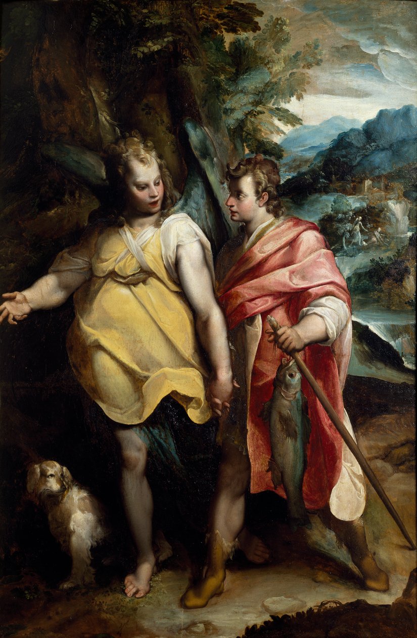 Tóbiás és angyal, Raffaellino da Reggio (1550-1578) alkotó: Raffaellino da Reggio (c.1550 78)