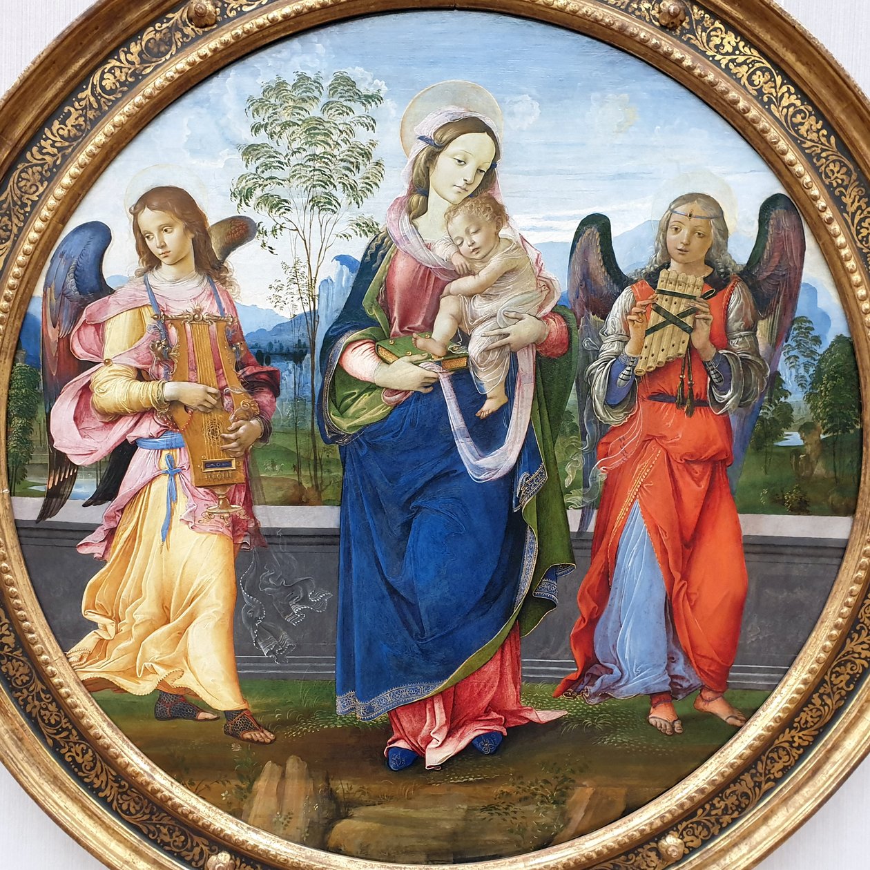 Német: Maria mit dem Kind und musizierenden Engeln Madonna és gyermeke két zenélő angyallal alkotó: Raffaellino del Garbo