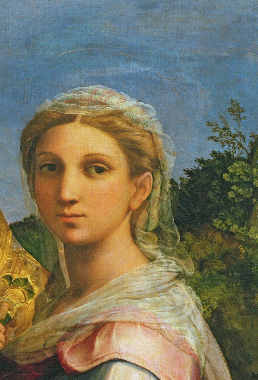 Szent Cecília Szent Pál, Szent János evangélista, Szent Ágoston és Mária Magdolna által körülvéve, 1513 körüli részlet, 182507) alkotó: Raffaello Sanzio Raphael