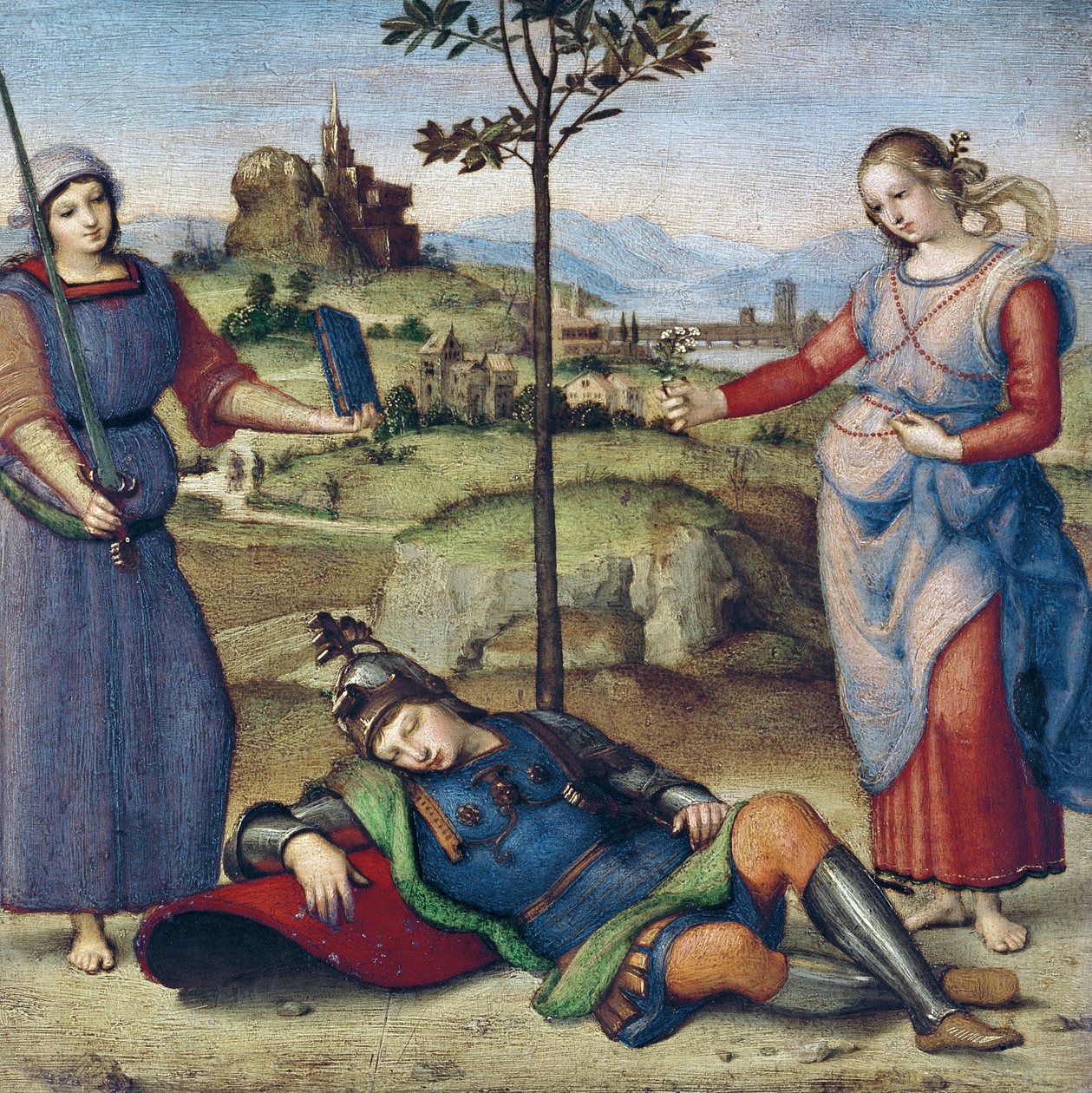 Egy lovag látomása, 1504 körül (olaj nyárfán) alkotó: Raffaello Sanzio Raphael