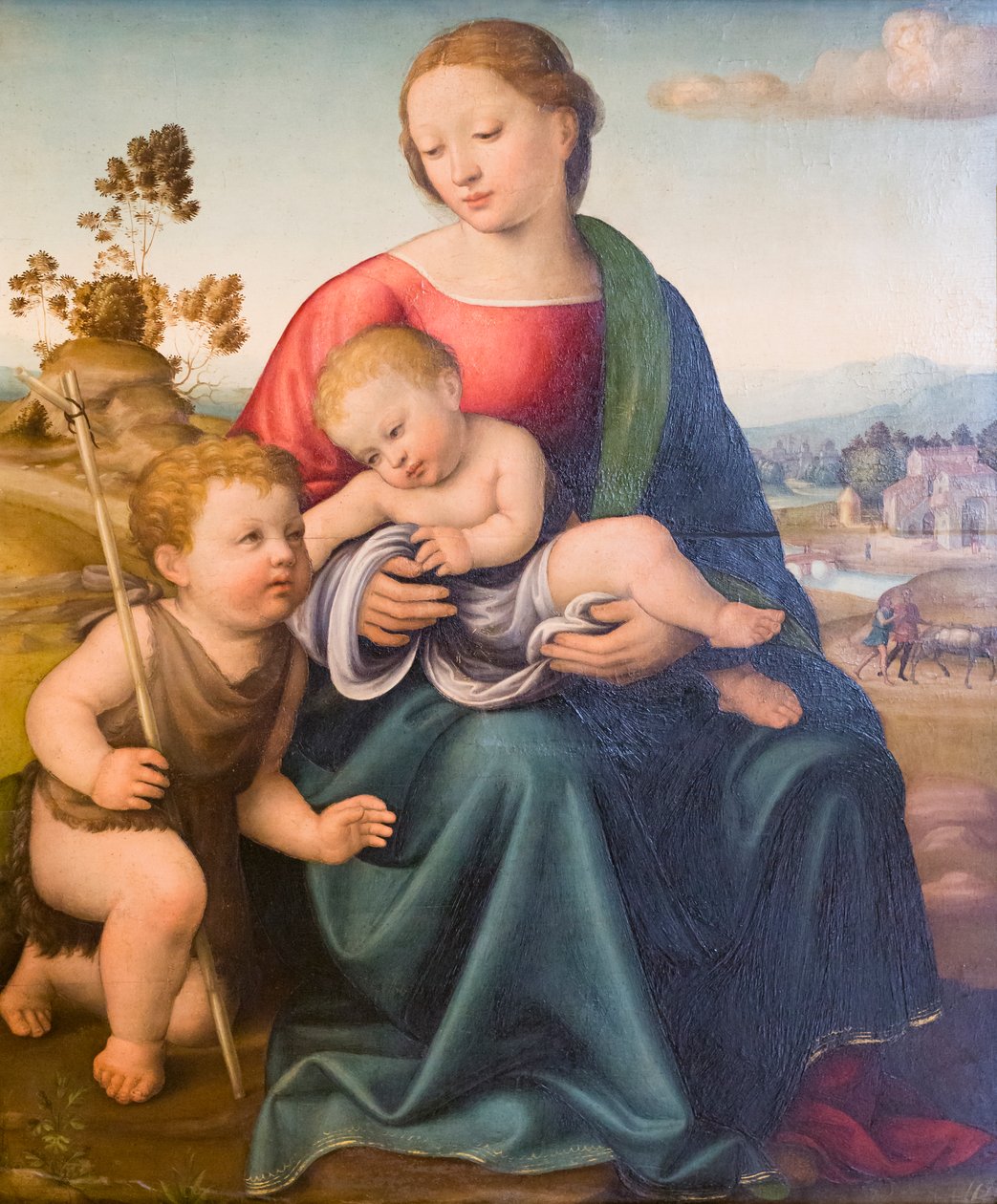 Madonna és gyermek a fiatal Szent Jánossal, 16. század eleje, Raffaello Botticini (olaj, tábla) alkotó: Raffaello (attr.to) Botticini