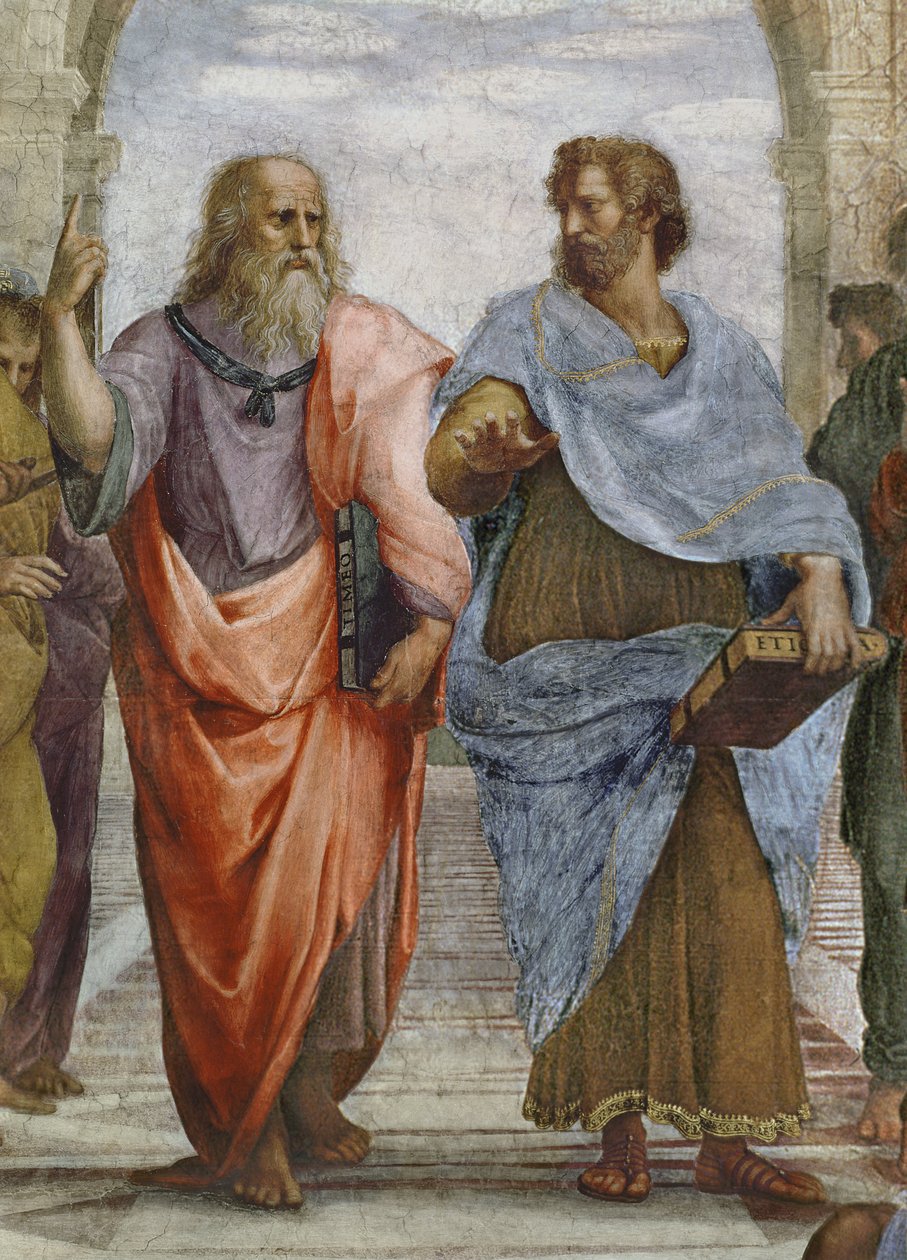 Arisztotelész és Platón: az athéni iskola részlete, 1510-11 freskórészlet a 472-ből alkotó: Raffaello Sanzio Raphael