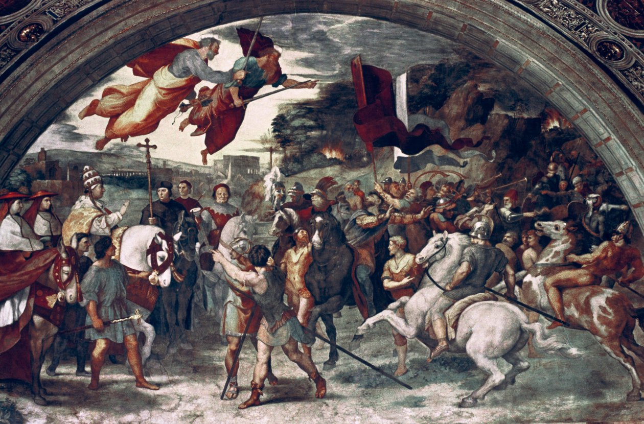 I. Leó pápa, Visszaverve Attilát, részlet, 1511-14 alkotó: Raffaello Sanzio Raphael