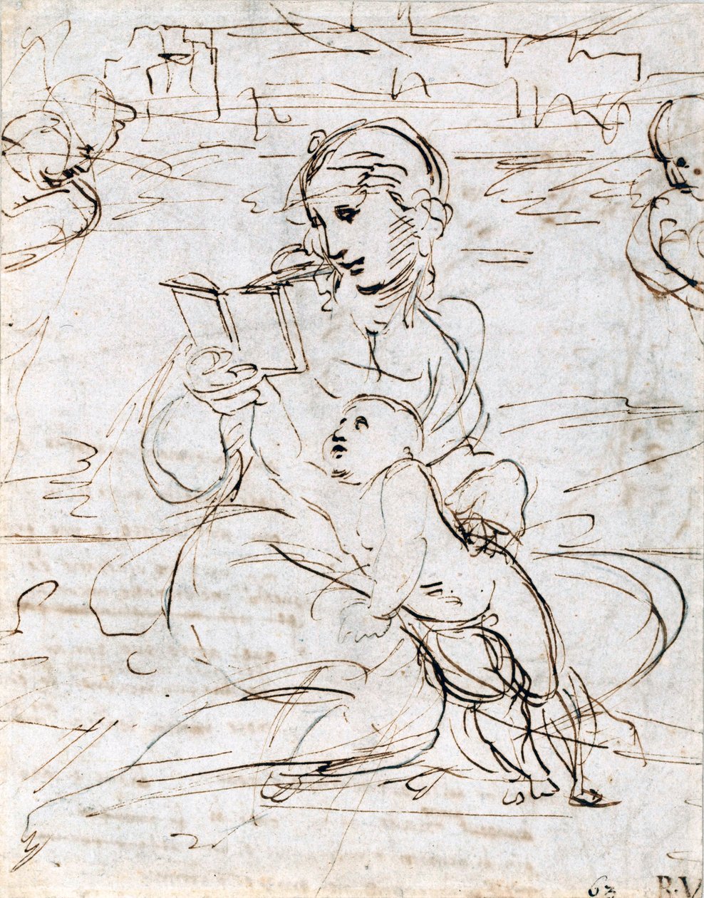 Madonna és gyermek olvasása egy tájban két kerubfej között, 1509 alkotó: Raffaello Sanzio Raphael