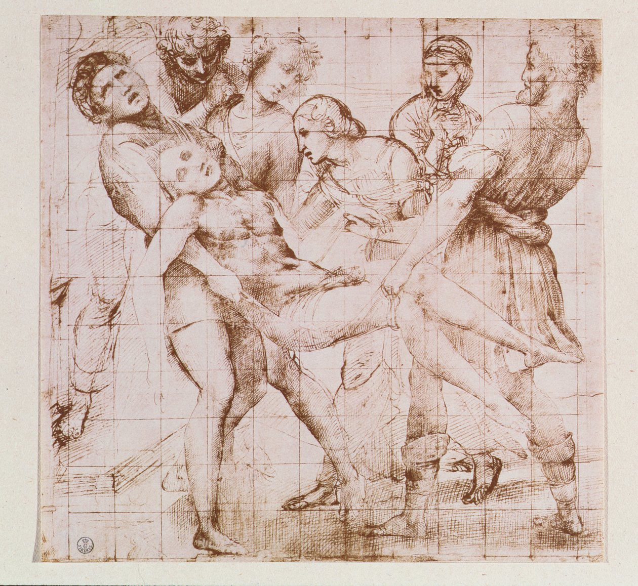 Tanulmány a Galleria Borghese „temetkezéséhez”, Rómában (toll és tinta) (lásd még: 62308) alkotó: Raffaello Sanzio Raphael