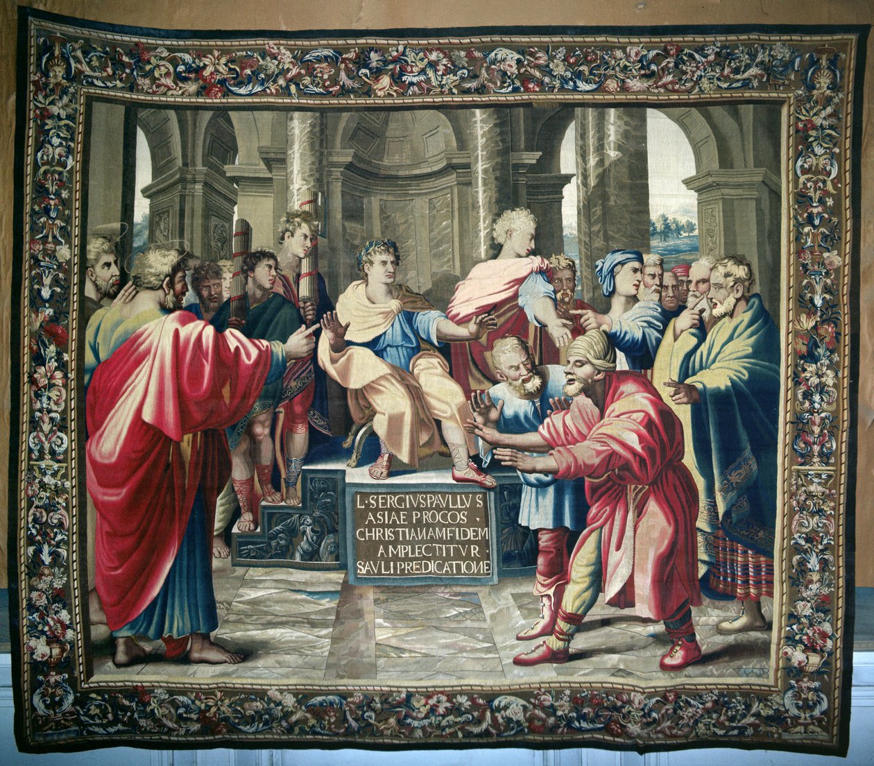 Az Apostolok cselekedeteit ábrázoló gobelin. Elimász megvakítása, szőtték a Beauvais-i műhelyben Philippe Behagle (1641-1705) irányításával, 1695-98 (gyapjúkárpit). alkotó: Raffaello Sanzio Raphael