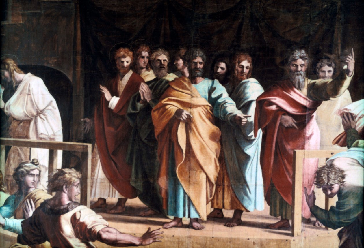Ananias halála, 1515 alkotó: Raffaello Sanzio Raphael
