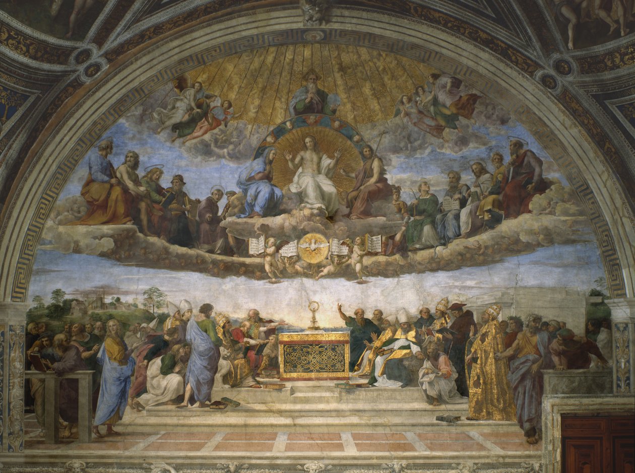 Az úrvacsora vita, a Stanza della Segnatura, 1509-10 alkotó: Raffaello Sanzio Raphael