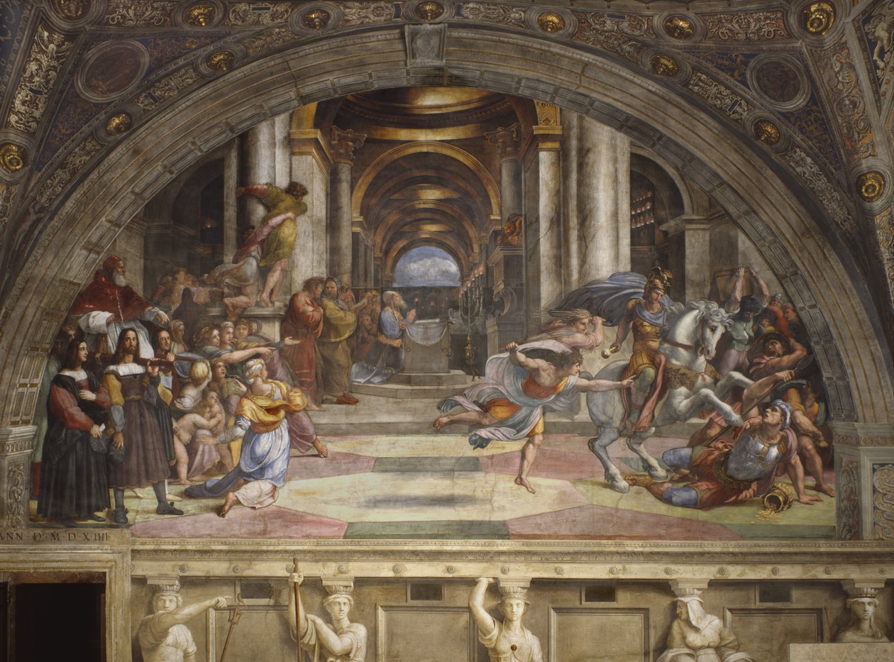 Heliodorus kiűzése a templomból, Stanza di Eliodoro, 1511-12 alkotó: Raffaello Sanzio Raphael