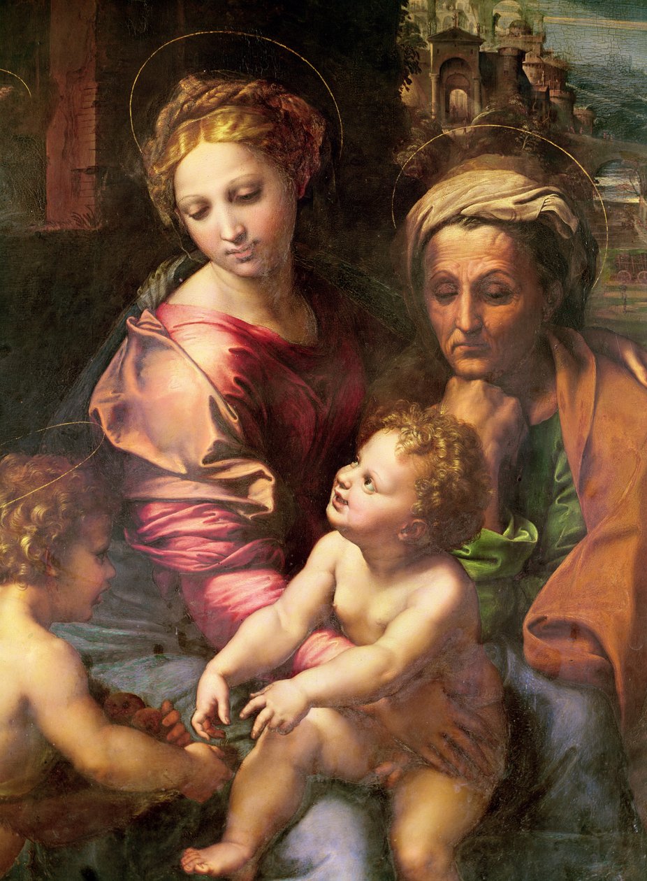 A Szent Család (vagy Gyöngy), részlet: Szűz Mária, Szent Erzsébet és a gyermek, 1518 körül (olaj, fa) alkotó: Raffaello Sanzio Raphael