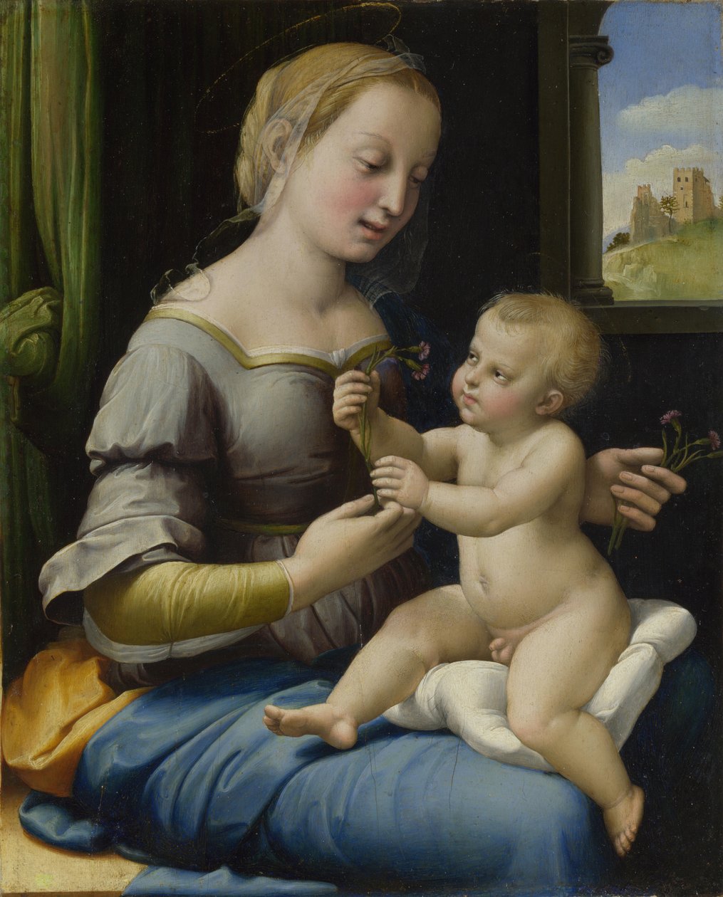 A Rózsaszín Madonna A Szegfű Madonnája, kb 1506-1507 alkotó: Raffaello Sanzio Raphael