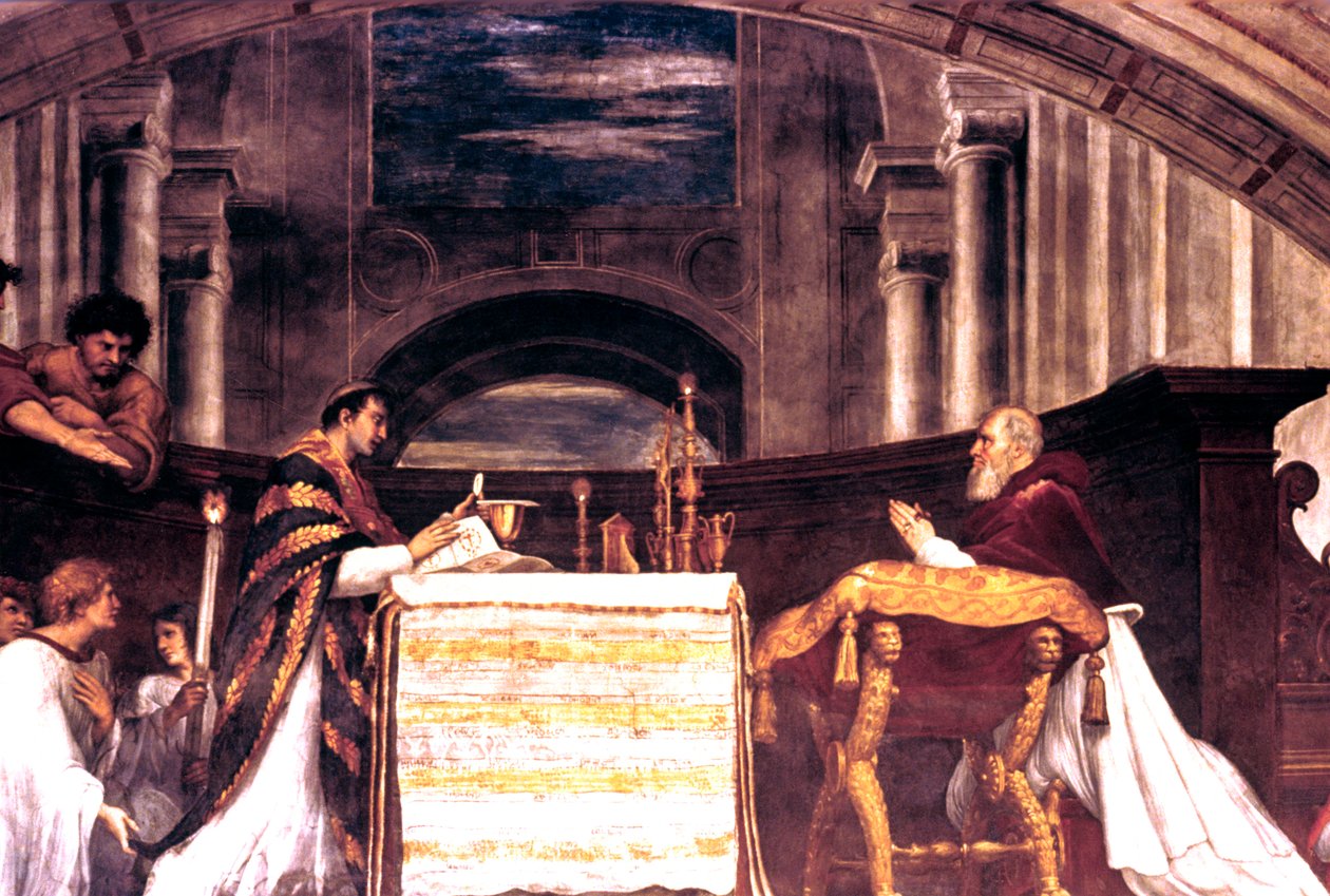 A bolsenai mise részlete, 1512 alkotó: Raffaello Sanzio Raphael