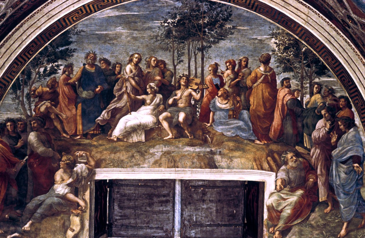 A Parnasszus, a Stanza delle Segnaturából, 1510-1511 alkotó: Raffaello Sanzio Raphael