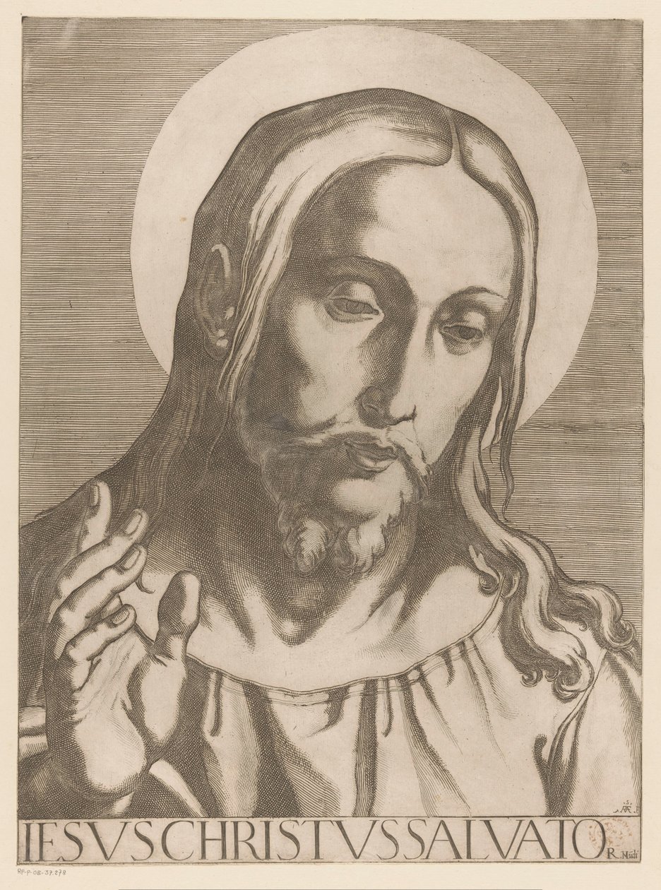 Krisztus Jézus Krisztus Salvator Mudi (cím a tárgyon) Christ, Mary en de twaalf apostelen (sorozat címe) The Sacred Apostoli College (sorozat címe) alkotó: Raffaello Schiaminossi