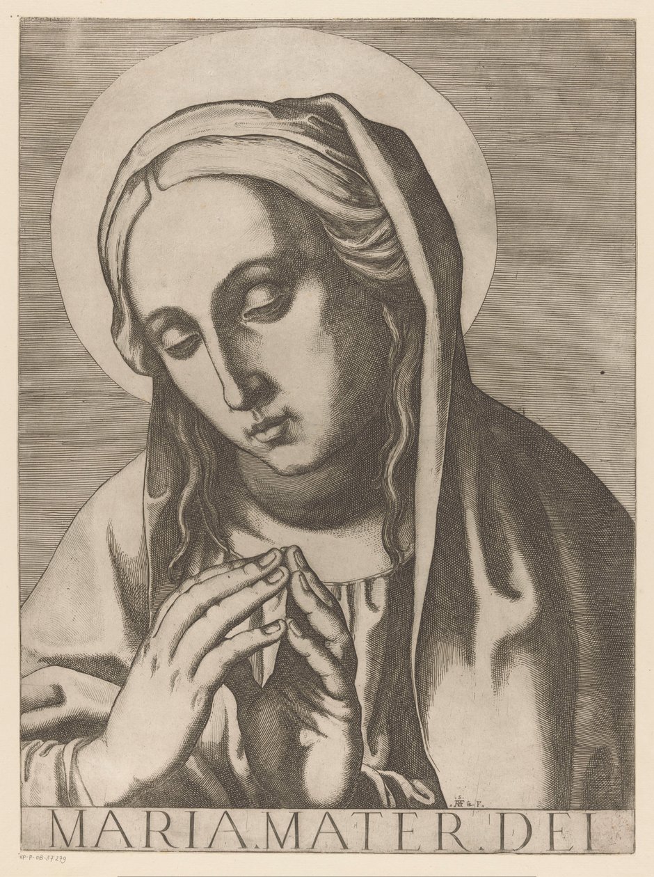 Maria Maria Mater Dei (cím a tárgyon) Christ, Mary en de twaalf apostelen (sorozat címe) The Sacred Apostoli College (sorozat címe) alkotó: Raffaello Schiaminossi