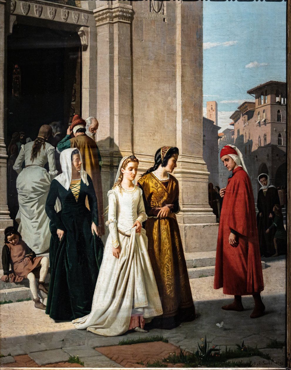 Dante és Beatrice találkozása alkotó: Raffaello Sorbi