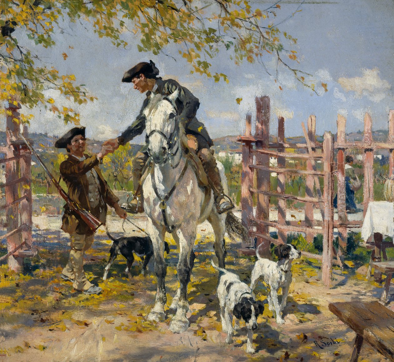Két vadász kutyával alkotó: Raffaello Sorbi