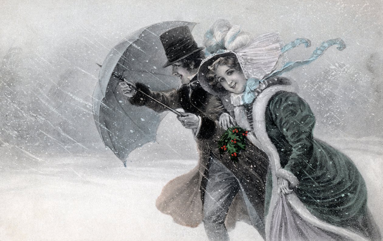 Pár hóviharban esernyővel 19. század vége/20. század eleje (print) alkotó: Raimund Ritter Von Brennerstein (1862 1925) Wichera