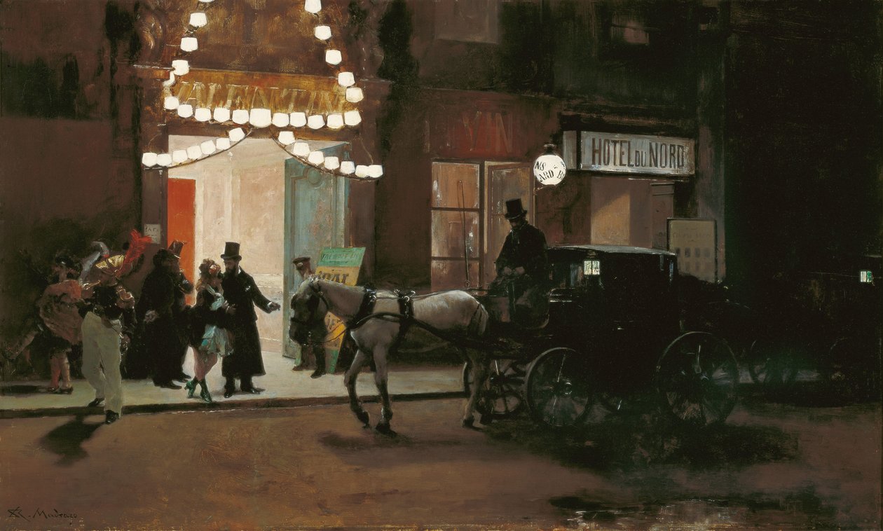 Elhagyni az Álarcosbált - Madrazo y Garreta, Raimundo de (1841-1920) - kb 1885 - Olaj, fa - 49x80,5 - Museo Carmen Thyssen, Malaga alkotó: Raimundo de Madrazo y Garreta