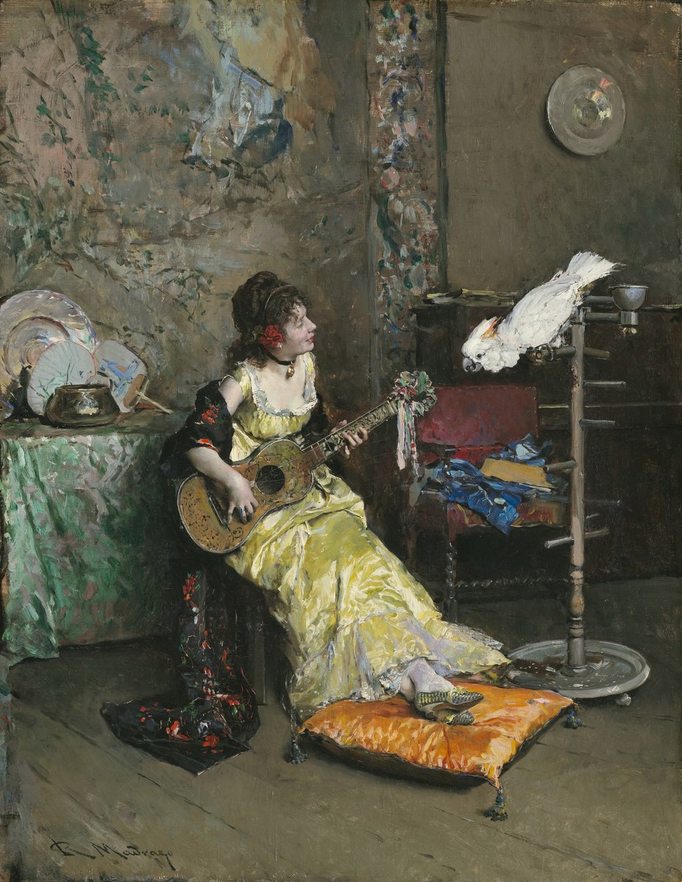 Nő papagájjal, 1872 körül alkotó: Raimundo de Madrazo y Garreta