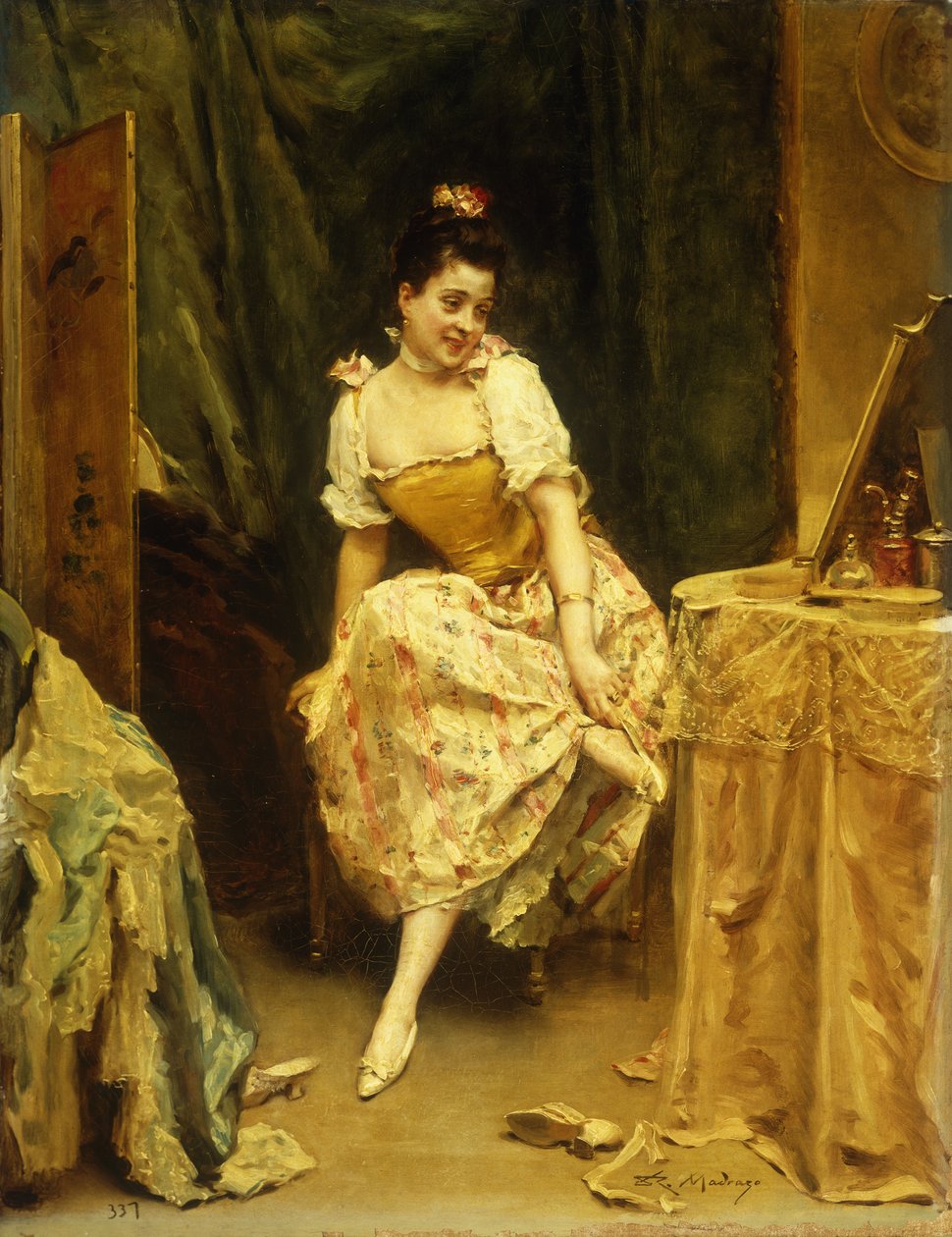 Fiatal nő egy öltözőasztalnál, alkotó: Raimundo de Madrazo y Garreta